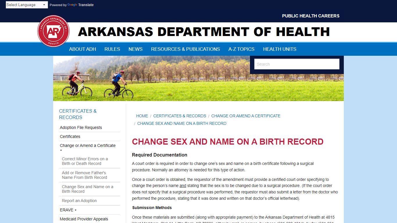 Change Sex and Name on a Birth Record Arkansas Department of Health