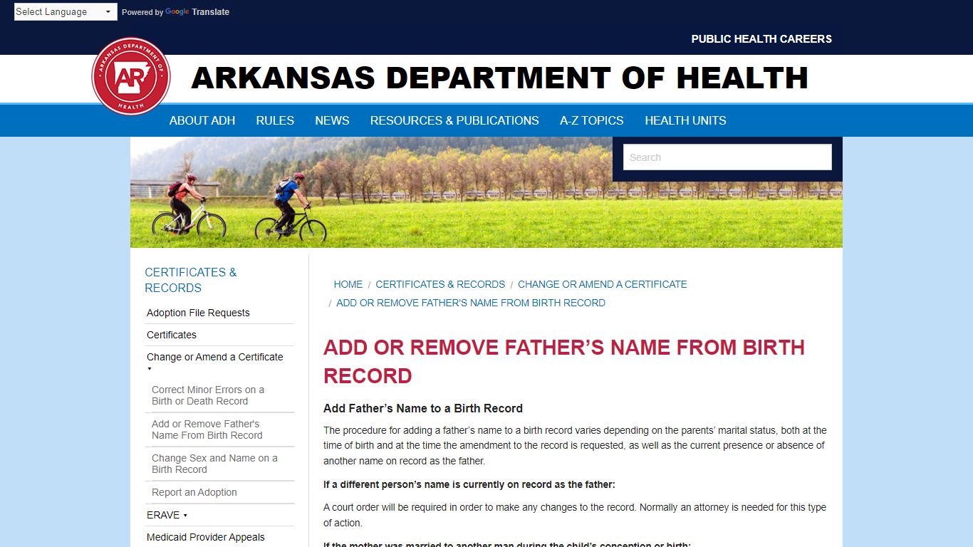 Add or Remove Father's Name from Birth Record Arkansas Department of Health